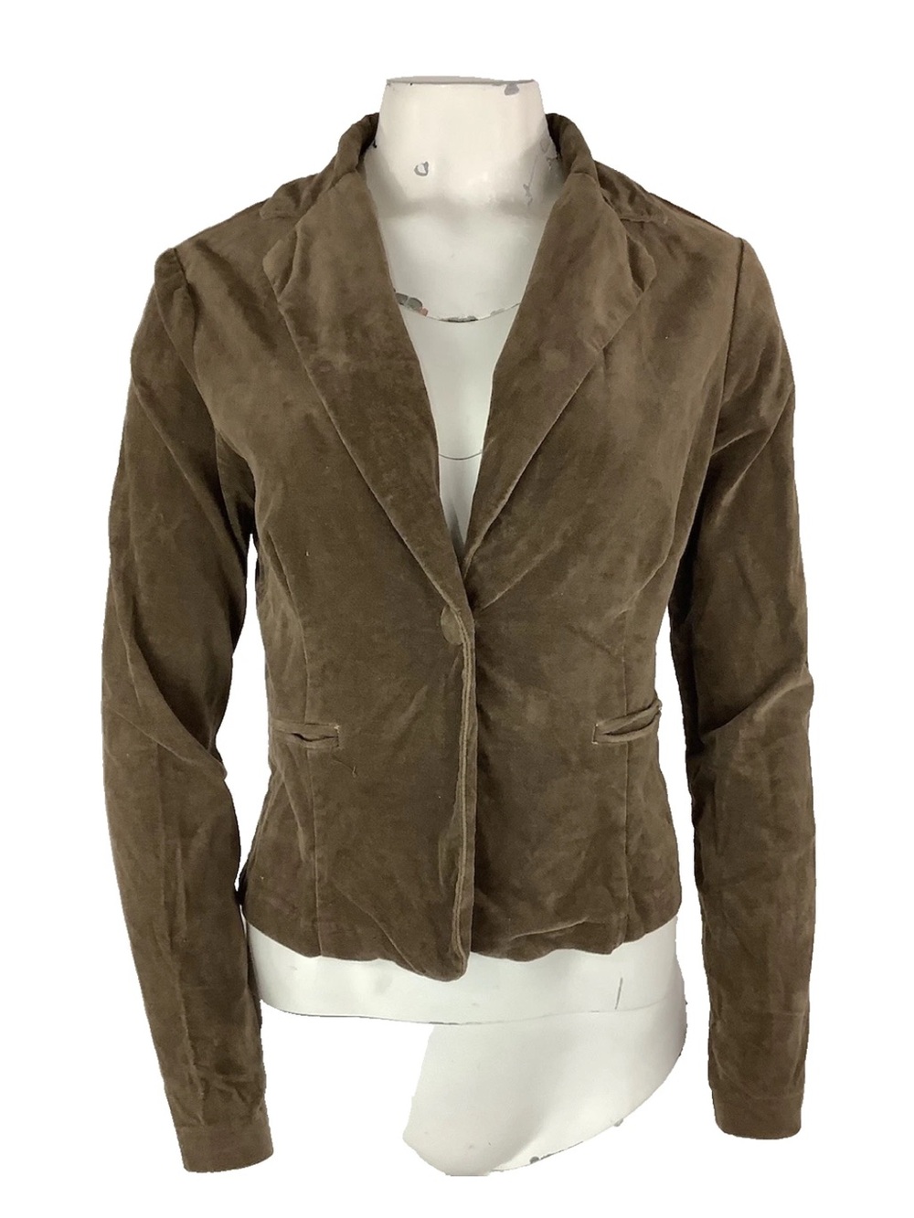 Vintage Y2K Charlotte Russe Sz M One Button Fitted Corduroy Blazer Brown